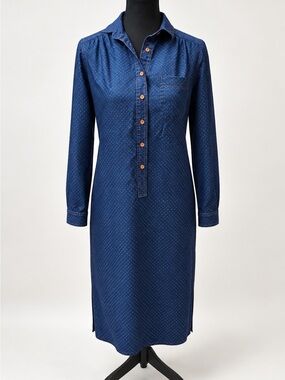 Vintage Schrader Sport Petites Dress Size 6 Navy Coral Dot Button Front